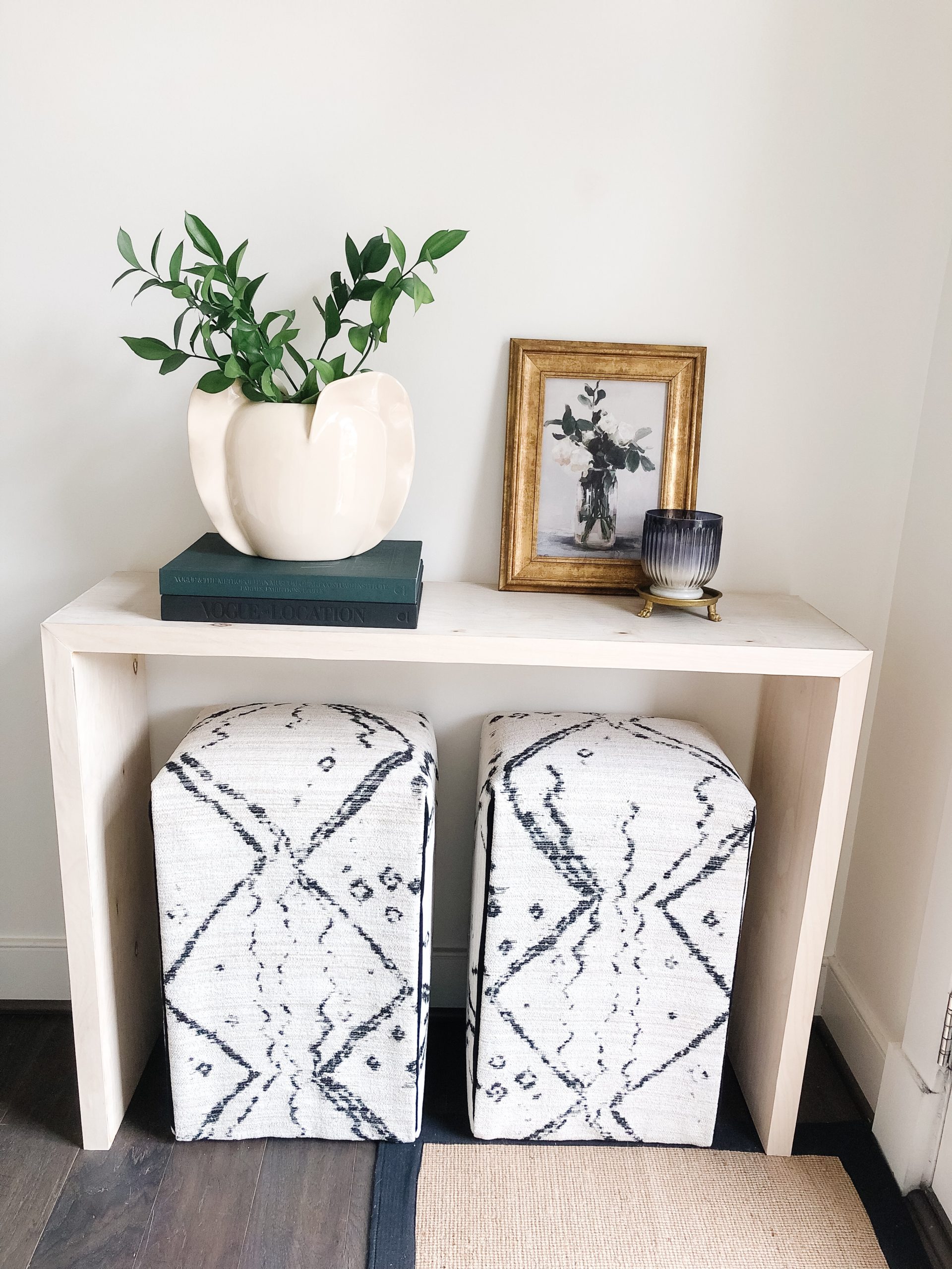 Entryway Refresh | DIY Upholstered Ottomans - A Purdy Place